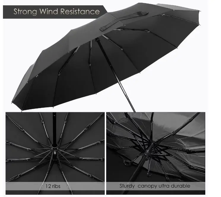 Luxury 3 Folding Umbrella Compact Protection From Rain Free with Leather Cover