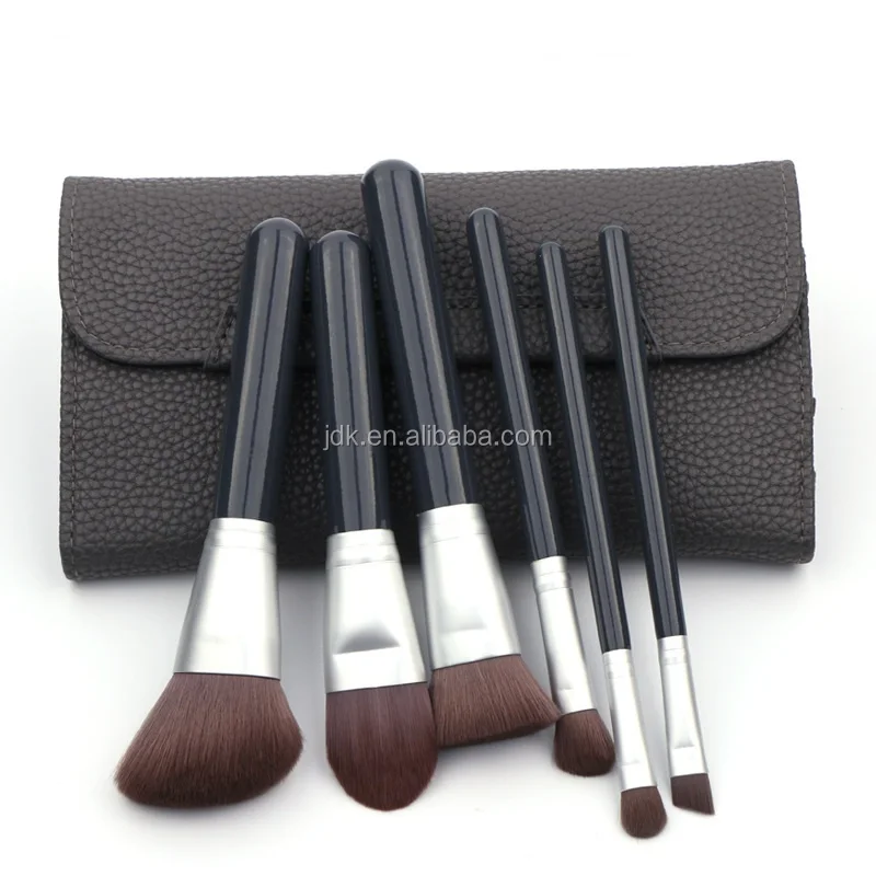 Наборы инструментов для макияжа JDK, бесплатный образец, 6 шт., набор черных кистей для макияжа с косметичкой