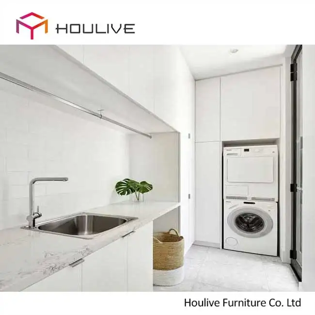 MDF Laundry Cabinet Customized Inserted Design with High Gloss Washing Machine Cabinet