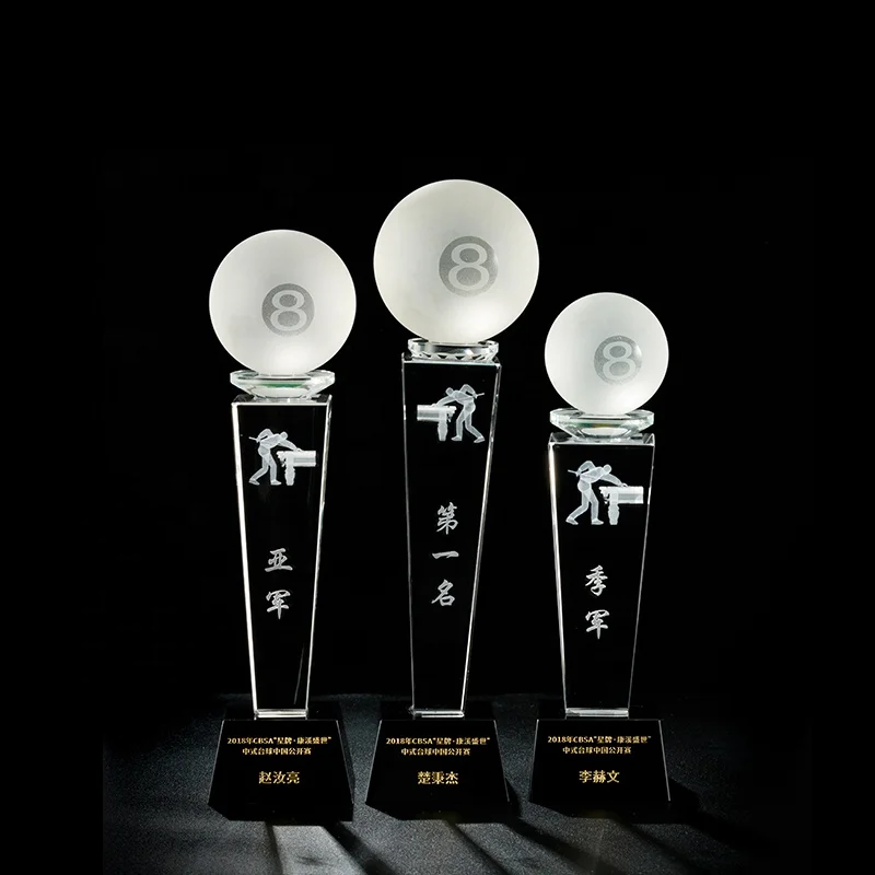 New Arrival Engraved Laser Crystal Sports Trophy Award with Crystal Ball Crystal Craft