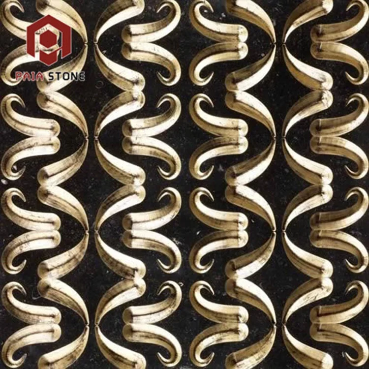 product hotel indoor 3d cnc carving white limestone black gold wall decoration tiles marble-3