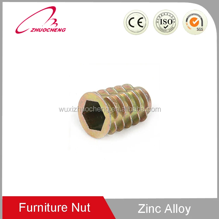 Customized M4 M8 M6 Hex Socket Self Tapping Fitting Fastener Yellow Plated Through Hole Internal and External Thread Insert Nut