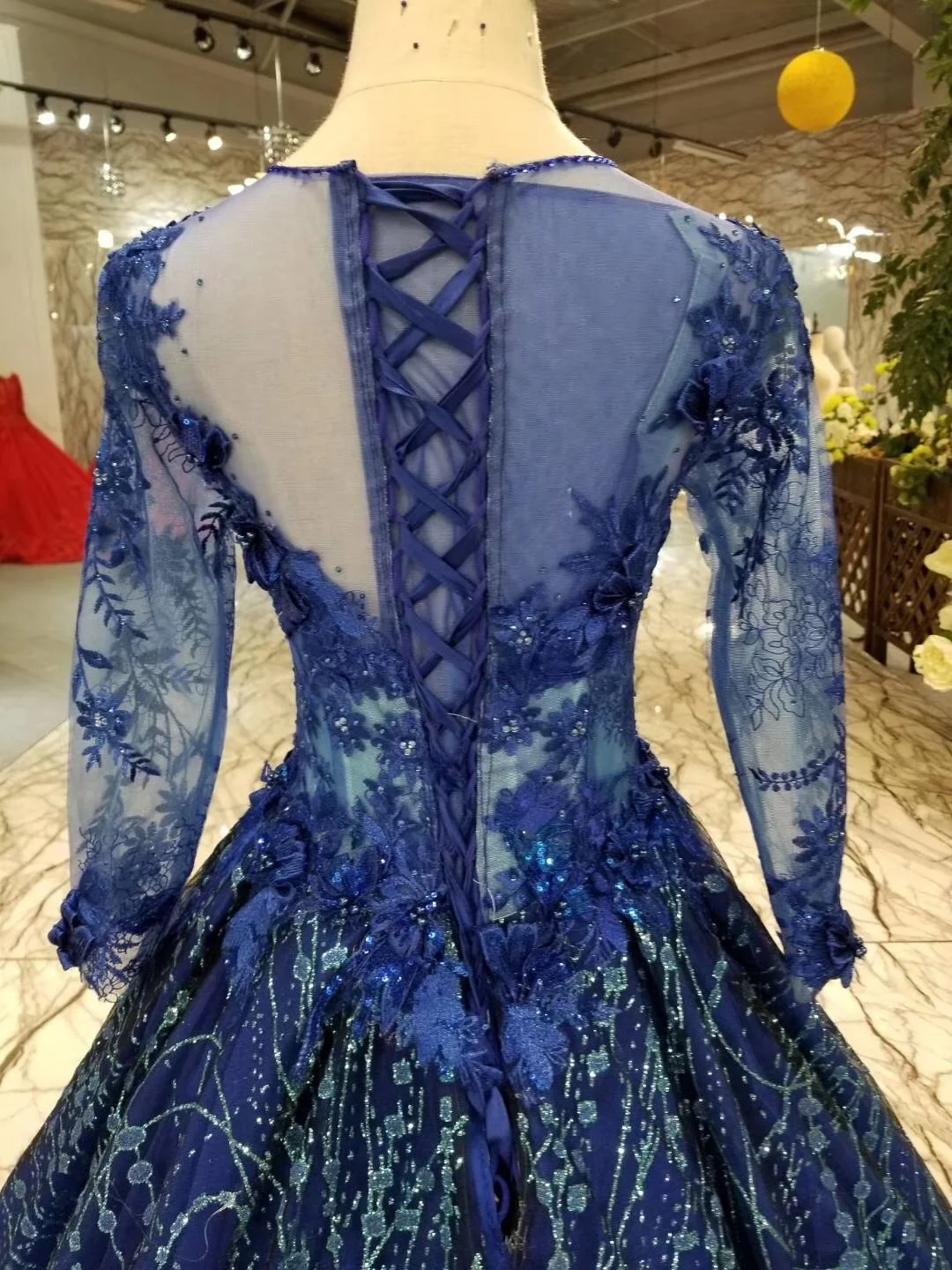 Sea Blue Muslim wedding dress bridal gown long sleeves Cathedral Royal  Train Ball Gown Wedding Dress
