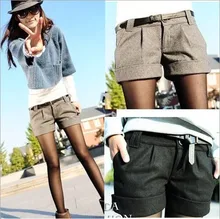 2014 autumn and winter women’s turn-up straight woolen bootcut short pants plus large big size casual shorts black grey F3317