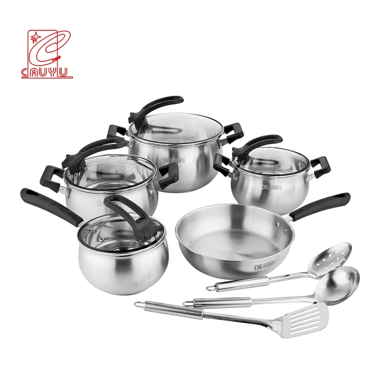 12pcs induction cookware stainless steel pot pan set