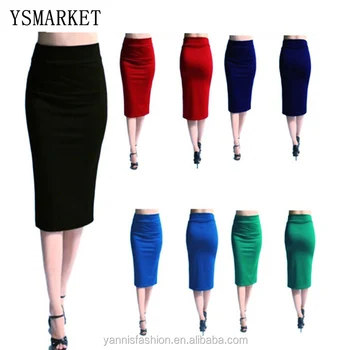 High Waist Pencil Skirt Plus Size Tight Bodycon Fashion Women Midi Skirt Red Black Slit Women's Skirt Fashion Jupe Femme S - 2XL