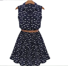 2015 new women Cat footprints pattern Show thin Shirt dress with Belt