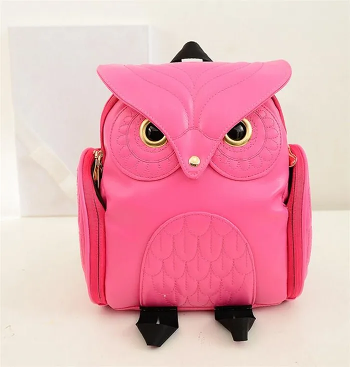 Girls Owl Cartoon Mini Backpack – Pink PU Leather Small Bag For Kids - View #2