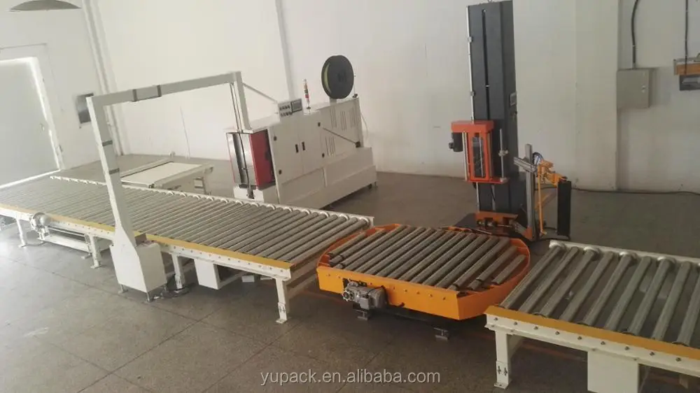 Fully Automatic in Line Pallet Wrap Machine with Pallet Strapping Machine