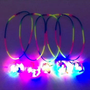 XSJ453 Huilin Kids Jewelry party toy Club accessories LED Light PVC Unicorn necklace Rainbow Silicone Hanging Necklace