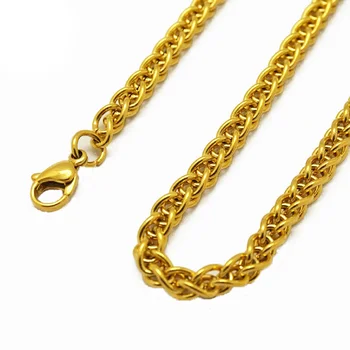 Italian Costume Jewelry 22k Yellow Gold Plated Mens Simple Stainless Steel Chain Necklace for Men