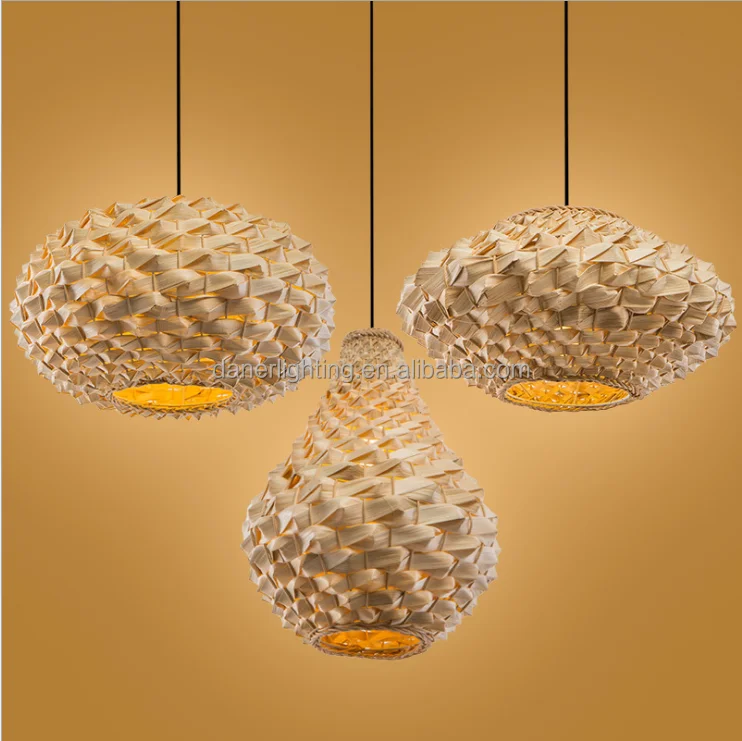 Creative Customized Pineapple Shape Natural Bamboo Woven Modern E27 Led Wicker Pendant Lamp