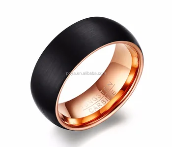 POYA Black Men's Tungsten Ring 8MM Inner Rose Gold-Color Rings Wedding Band Tungsten Carbide Men Rings