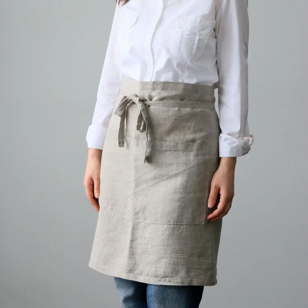 OEKO-TEX женский короткий Льняной Фартук без рукавов на заказ