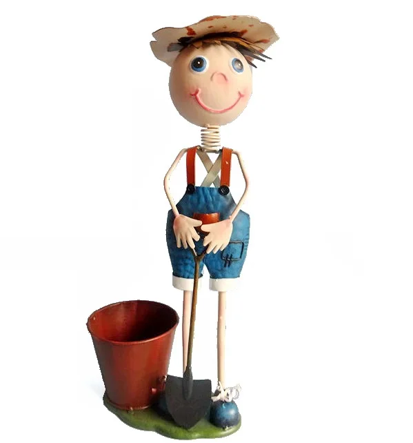 Outdoor flower pot with Metal  Boy And Girl Blue