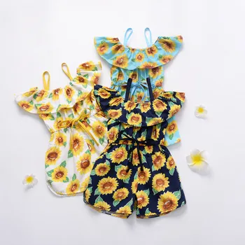 sunflower print suspenders Infant Toddler Girls Striped Sleeveless Romper Suspender Jumpsuit Outfits Summer Cute Playsuit
