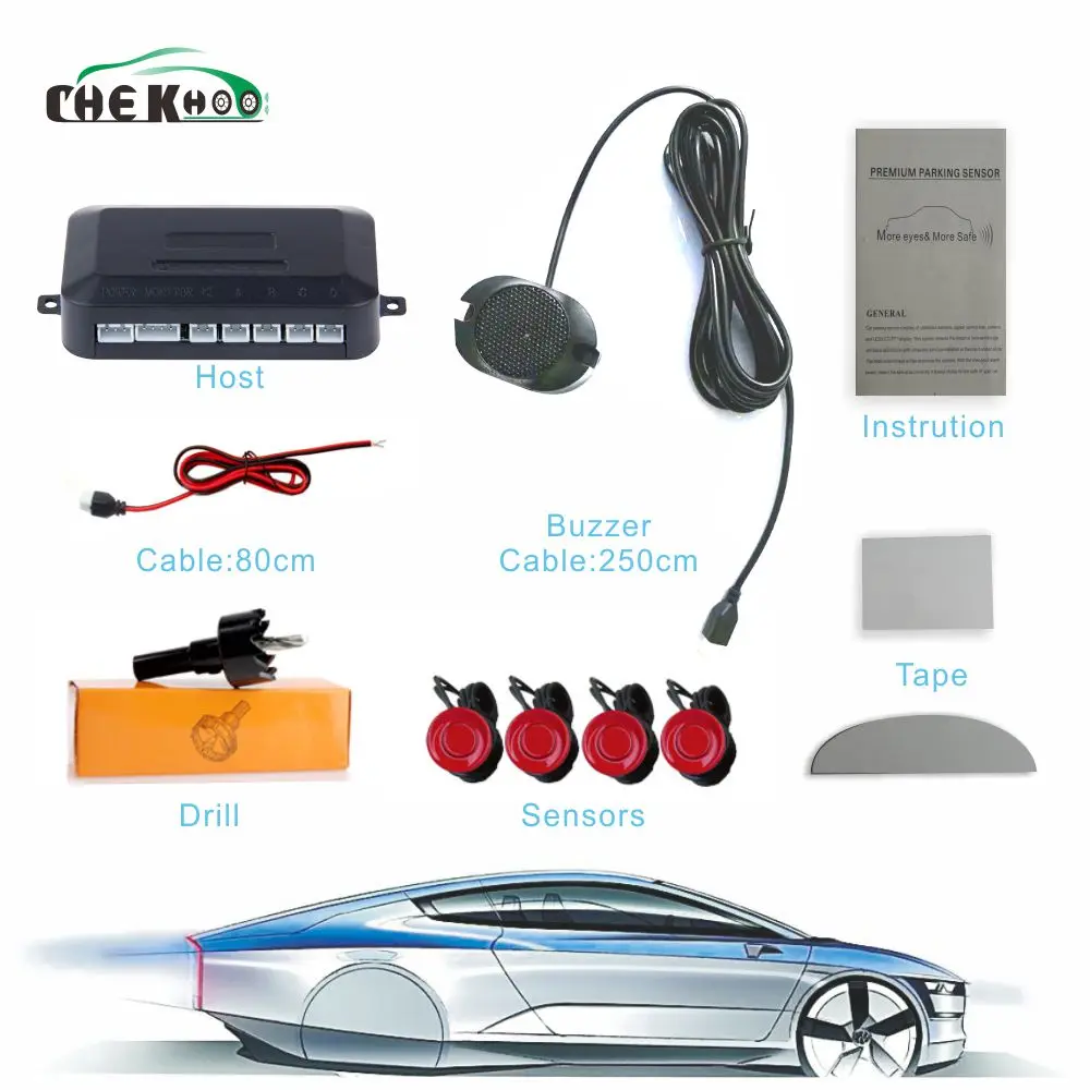 
Автомобильный парктроник, зуммер, датчик парковки с 4 датчиками, радар заднего хода, монитор, система детектора, дисплей с подсветкой 