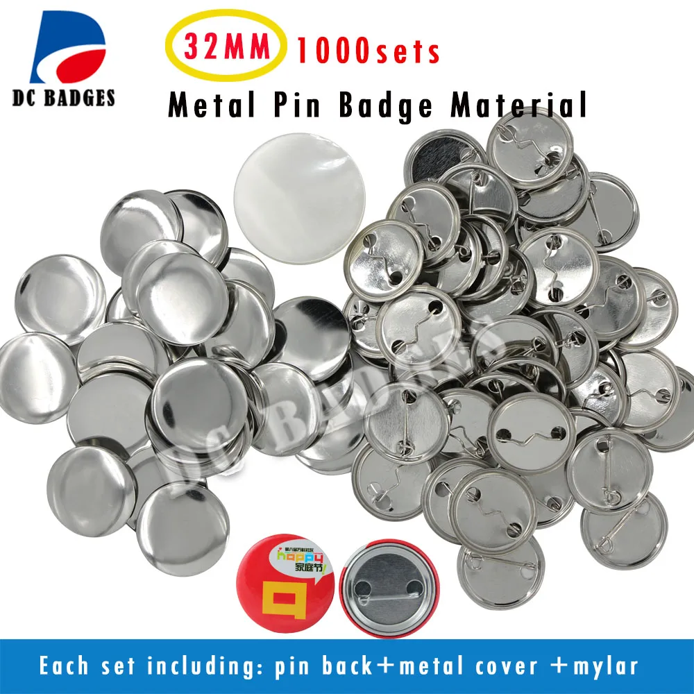 32mm Button Maker Kit with 500set Metal Pin Button Material and Paper Cutter
