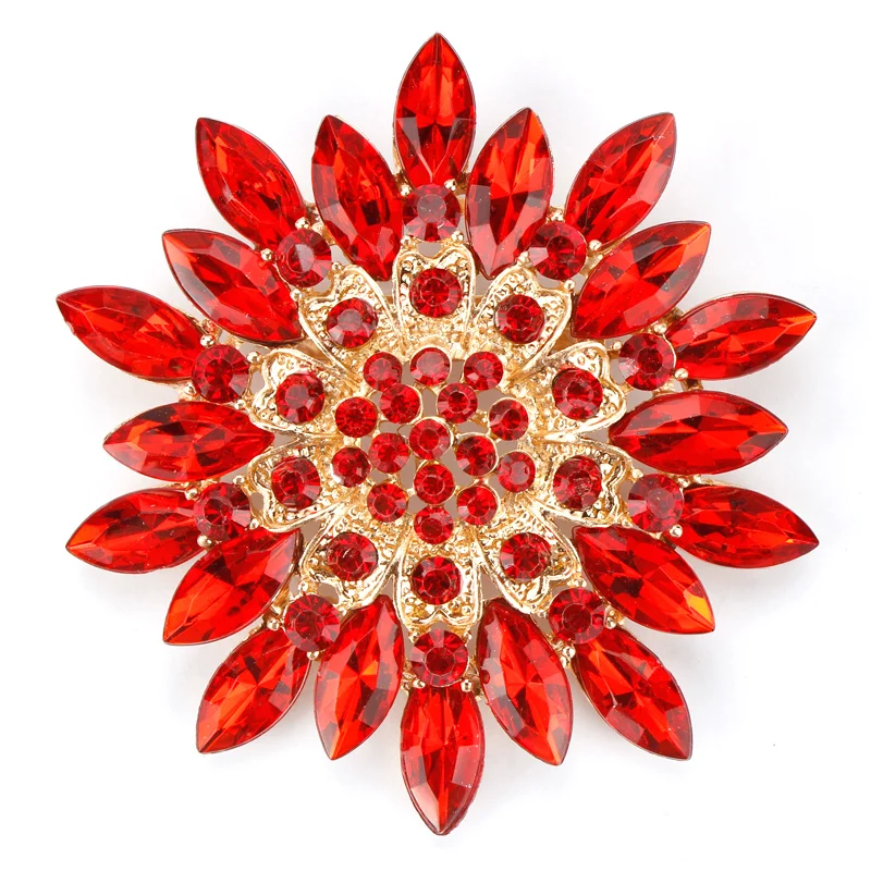 Factory Directly Sale Assorted Colors Marquise Crystal Rhinestones Flower Brooches for Women or Wedding Decoration
