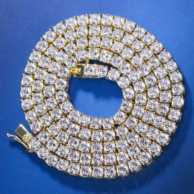 KRKC&CO 4MM 18 Inch 14K Gold Plated Cz Chain Cubic Zirconia Lab Diamond Men Tennis Necklace