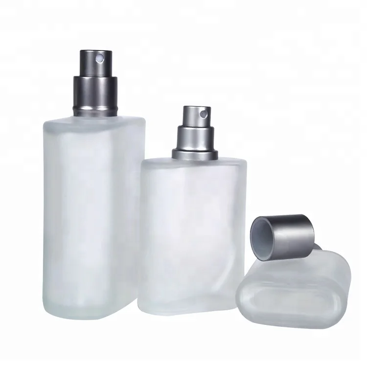 refillable flat square clear frosted pump spray glass perfume bottle 30ml 50ml 100ml