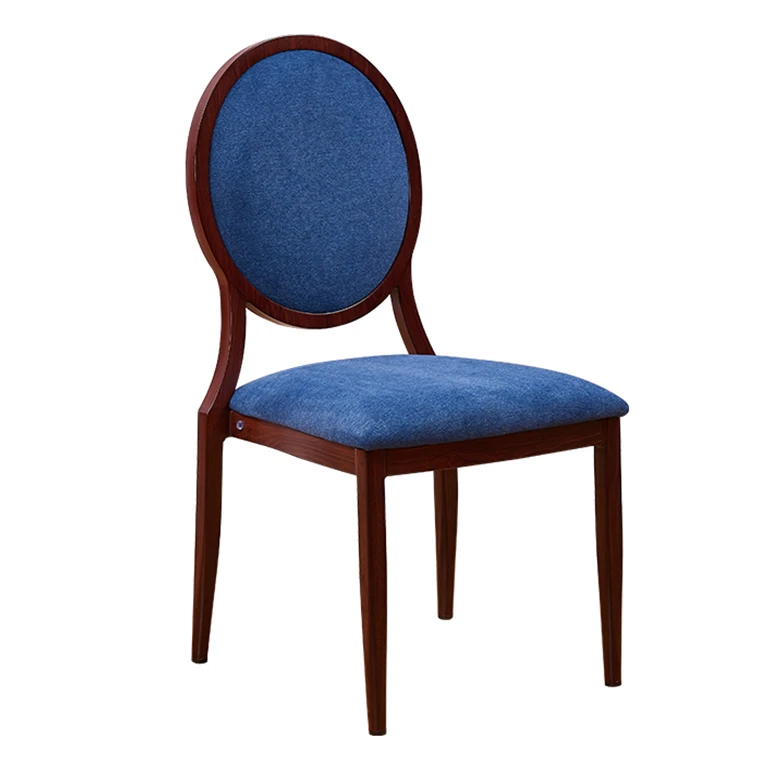 
Китайский завод, роскошный французский Страна, овальная спинка с синей тканью, обеденный стул для ресторана 