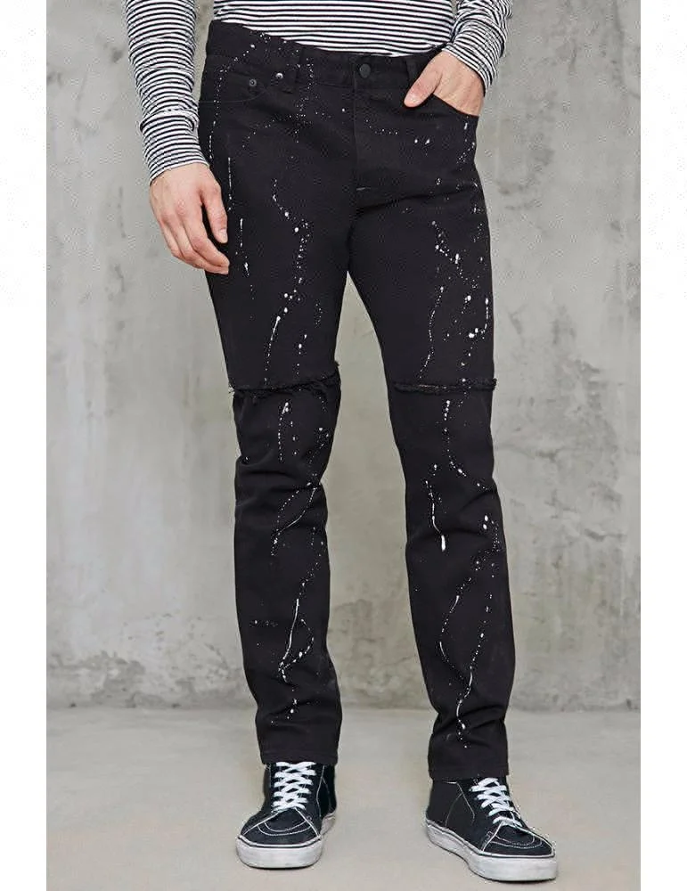 black ripped paint splatter jeans