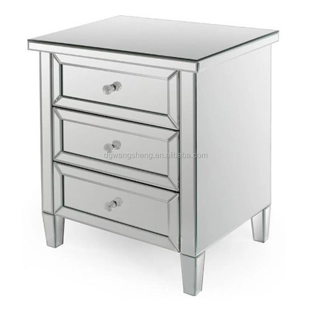 Silver Edge Mirrored Nightstand Table With 3 Drawers Buy Dressing Table With Drawers 3 Drawer Mirror Bedside Table Cabinet Product On Alibaba Com