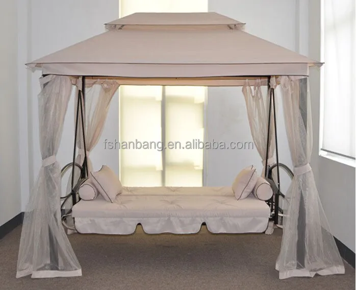 Luxury Two Function Three Seat Outdoor Gazebo Swing Chair Bed with Mosquito Net