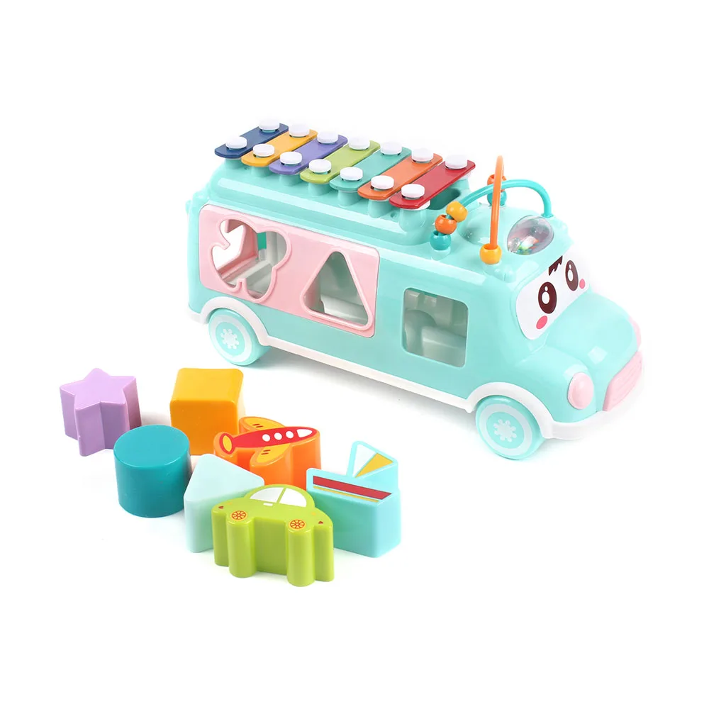 
 3 в 1 игрушки головоломки автобус блоки музыкальный инструмент для ксилофон для детей ясельного возраста  