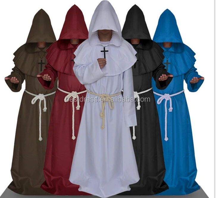 Para Hombre Monje hábito Bata & Cross Fancy Dress Costume Friar Tuck Halloween Religiosa 