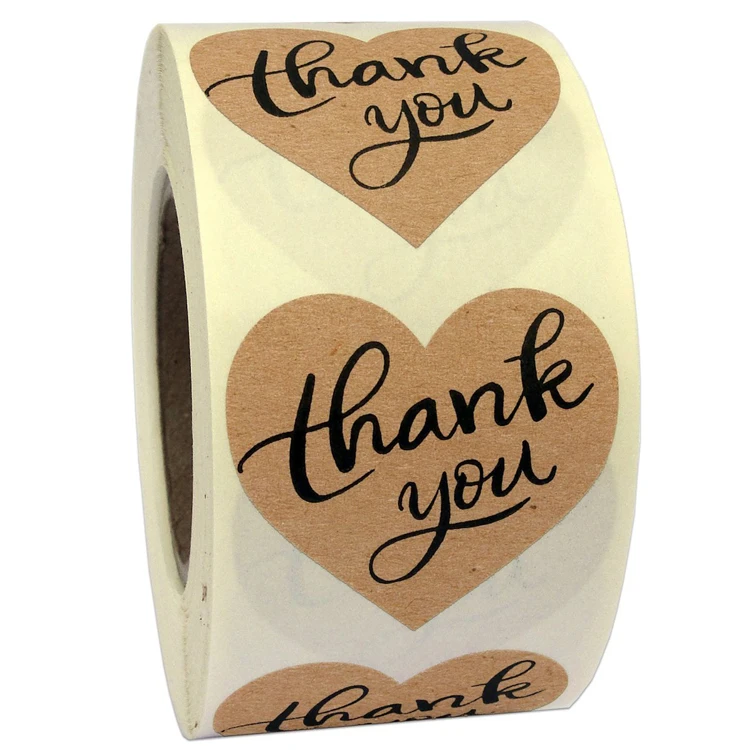 Natural Kraft Thank You Stickers with Hearts Appreciation Labels 1 Inch 500 Adhesive Stickers 