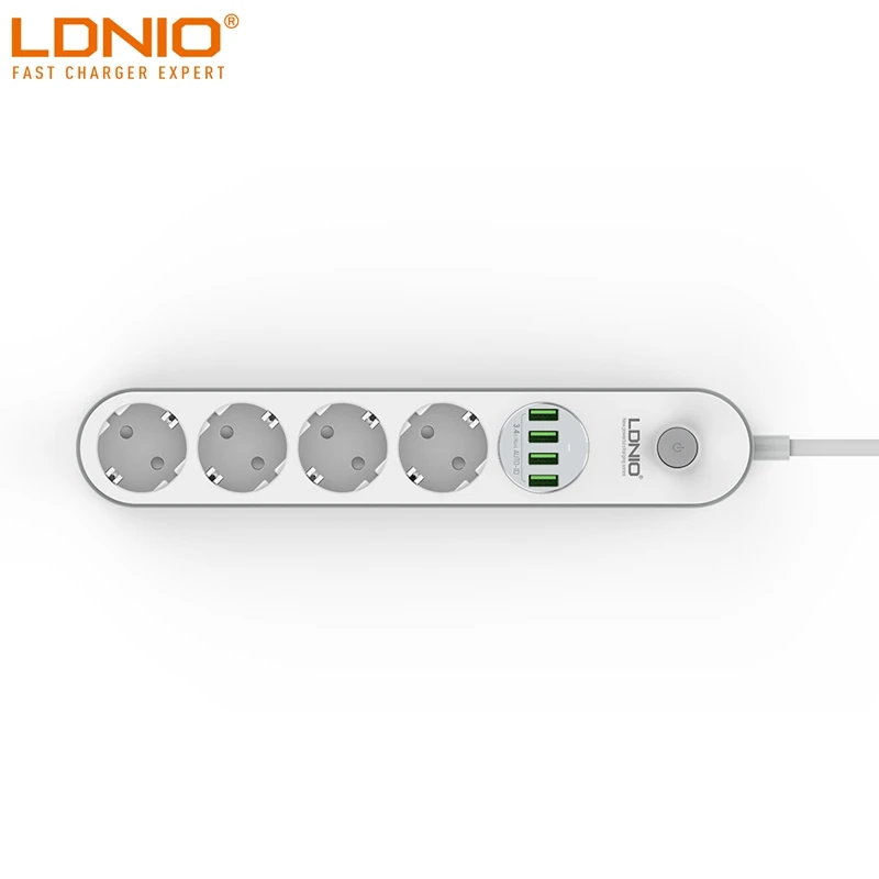 Удлинитель LDNIO с 4 USB-портами и 4 розетками, 2 м