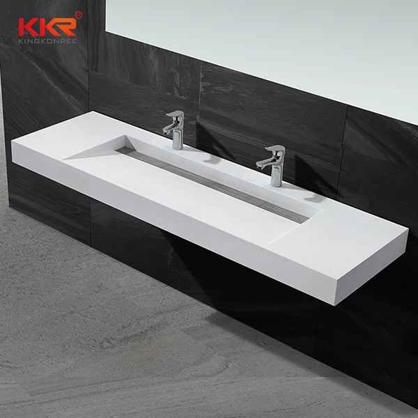 wall hung basin 60 inch white coraining trough wall mount rectangular bathroom sink with two faucets buy bathroom sink with two faucets wall mount