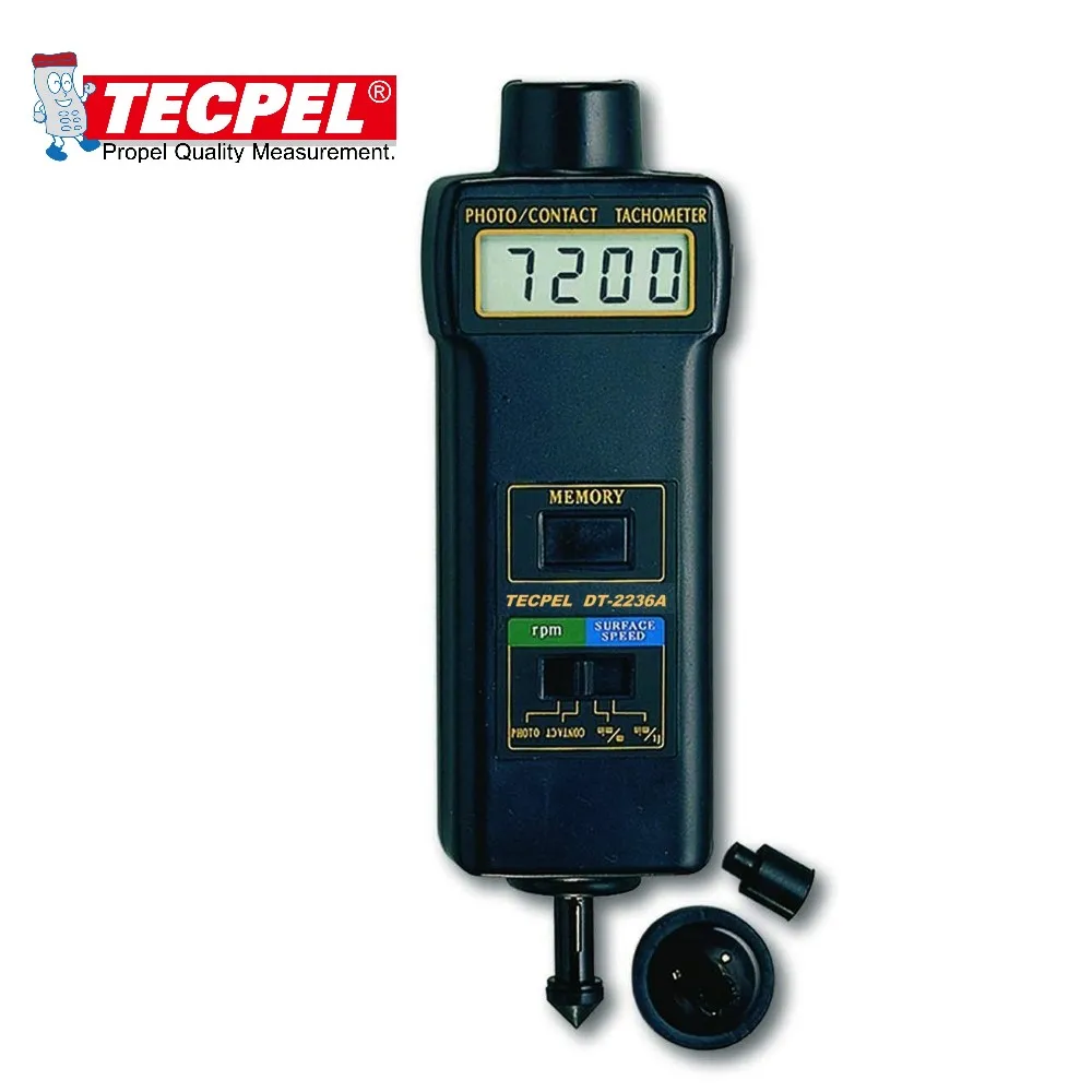 Tachymètre Numérique SM6236E - Mesure Vitesse Rotation 0.5-19999 Tr/min, Avec Ou Sans Contact, Mémoire 96 Données