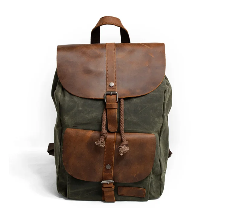 High Quality Waxed Canvas Laptop Waterproof Backpack School Bag