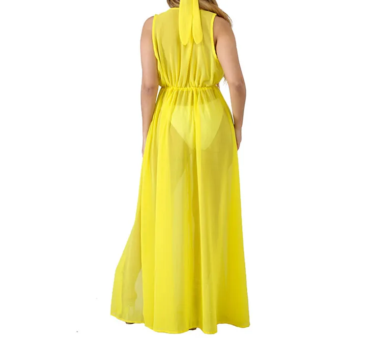 See Through High Split Deep v Neck Transparent Maxi Dresses for Beach
