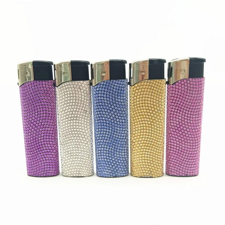 Assorted Colorful Lighter Plastic Butane Flame Piezo Lighter, Glitter Wrapped Sticker for Ladies