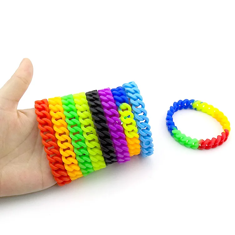 Multicolor Rainbow Hollow Pin Twist Silicone Bracelet for Men Women Bracelets Braided Chain Link Wristband