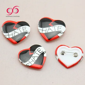 Wholesale price custom design heart shape badges tin pin button badge buttons