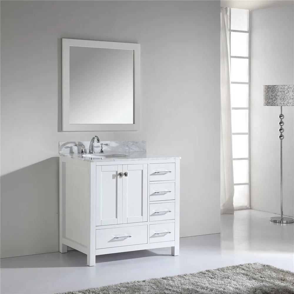 48 Inch Grey Finished Wooden Bathroom Vanity with Mirror and Marble Countertop