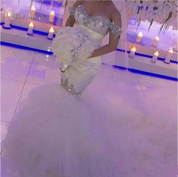 FA106 Off-the-shoulder Mermaid Wedding Dresses 2020 Hot Selling New Court Train Luxury Crystal Rhinestone Tulle Bridal Gowns