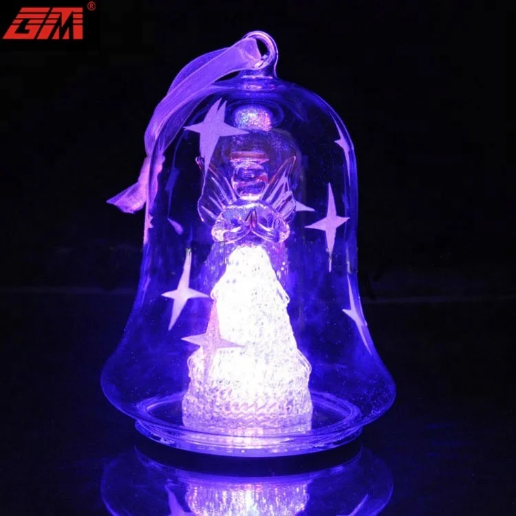 Christmas deceration new product can changing color battery operate glass ball with led light and angel inside