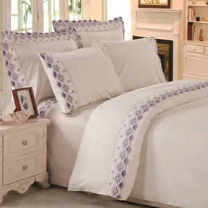 KOSMOS Microfiber Fabric 100% Polyester Customized Size Red Embroidery Lace Edge 4pcs Flat Bed Sheet