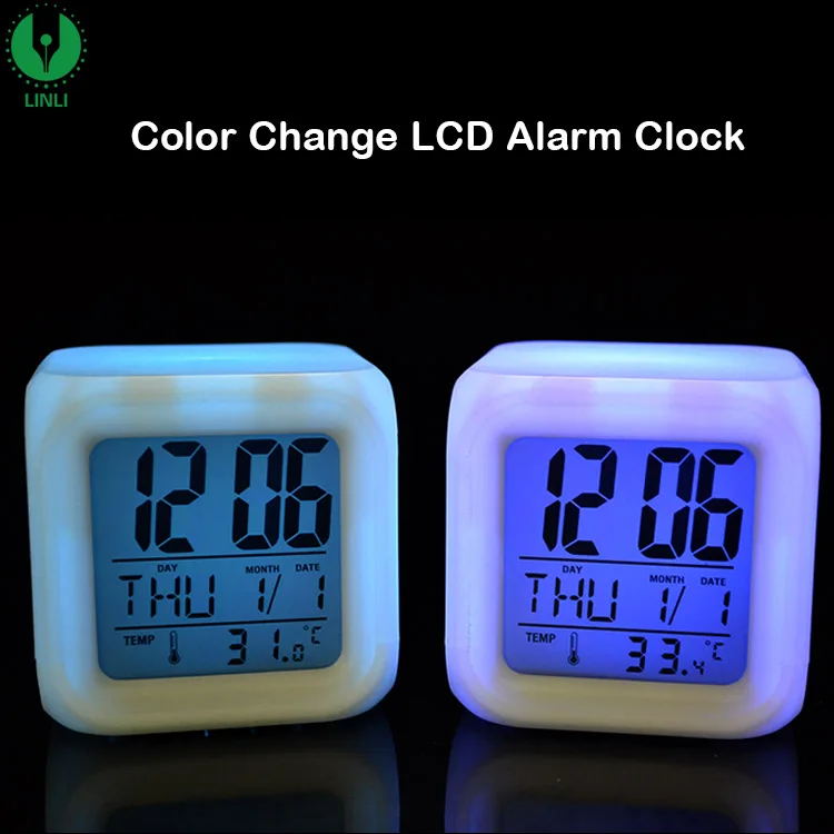 Высококачественный ежедневный Домашний пользовательский стол 7 светодиодный цветной ЖК-дисплей светящийся на батарейке цифровой будильник