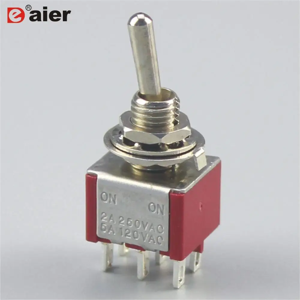 Toggle Switches 5 Pcs 3 Position Mini MTS-203 6-Pin DPDT ON-OFF-ON 6A 125VAC
