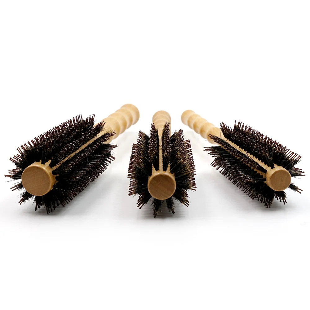 High Quality Antistatic Curly Hair Care Comb Boar Bristle Salon Home Brush  Roll Round Wooden Gourd Handle Hairbrush