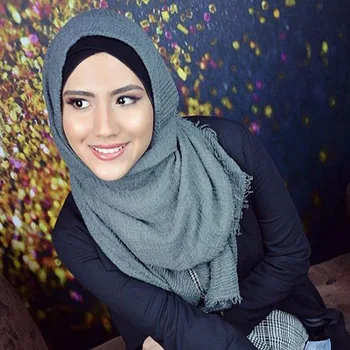 Wholesale Tassel Cotton Women Scarf muslim hijab Lady Crinkle Hijab Scarf