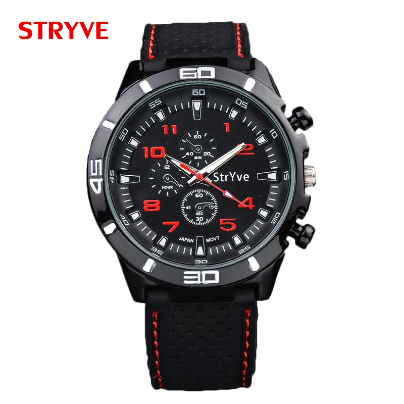 New Design Stryve Brand Speed Racing Japan Quartz Movement Classic Black Silicone Sports Men Watch  Relojes Hombre