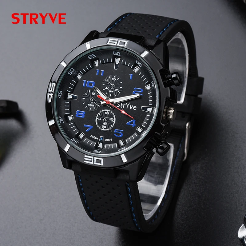 New Design Stryve Brand Speed Racing Japan Quartz Movement Classic Black Silicone Sports Men Watch  Relojes Hombre
